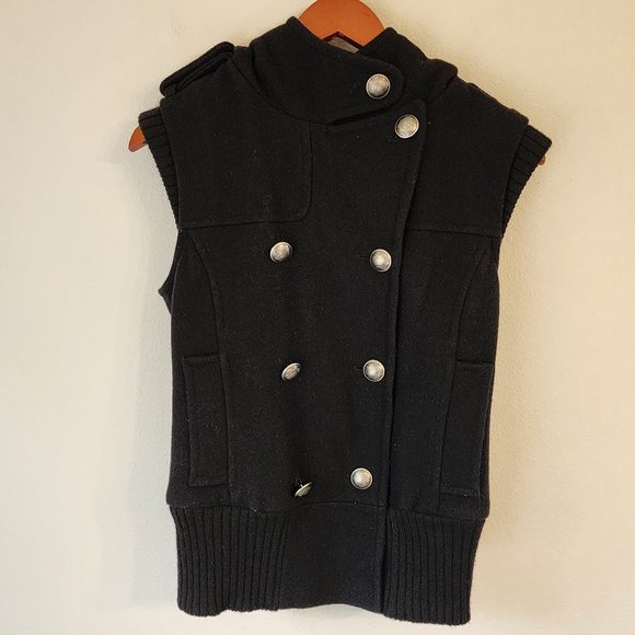 Aritzia Community Vest Hoodie Reprocessed Wool Blend, Black, Size S, Moto, Casua